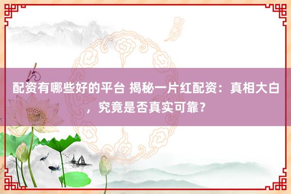 配资有哪些好的平台 揭秘一片红配资：真相大白，究竟是否真实可靠？
