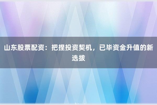 山东股票配资：把捏投资契机，已毕资金升值的新选拔