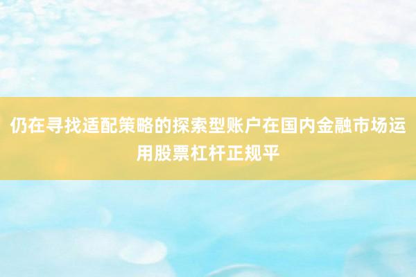 仍在寻找适配策略的探索型账户在国内金融市场运用股票杠杆正规平
