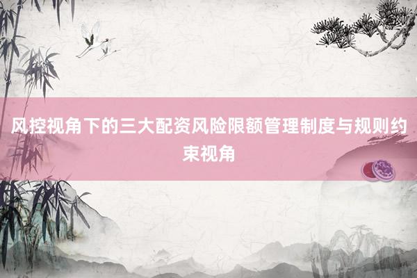 风控视角下的三大配资风险限额管理制度与规则约束视角