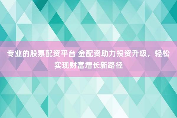 专业的股票配资平台 金配资助力投资升级，轻松实现财富增长新路径